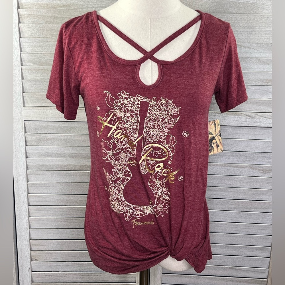 HARD ROCK CAFE Women's Twist Hem Tee Burgundy-XS